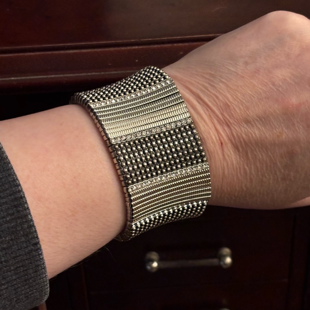 Silver-Tone Stretch Mesh Cuff Bracelet - Unbranded
